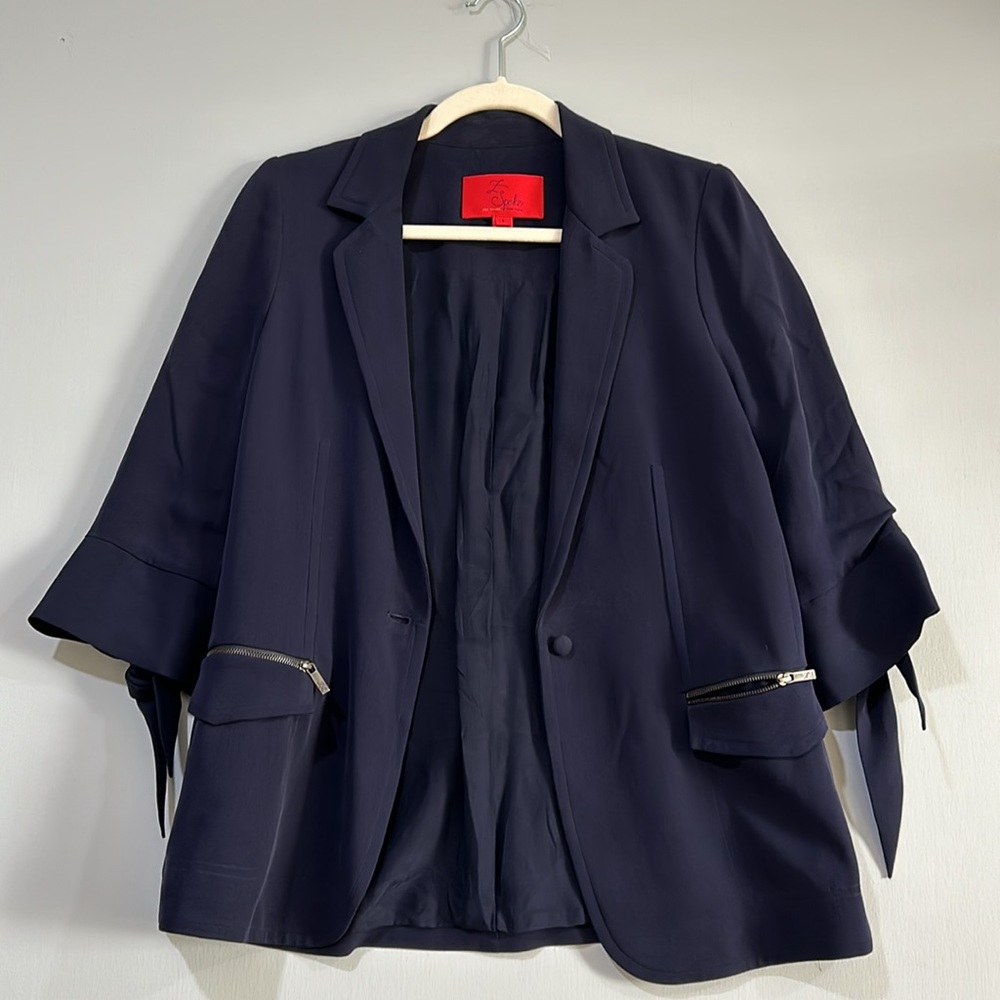 Z SPOKE ZAC WOMEN POSEN SILK BLAZER HALF SLEEVE NAVY BLUE SIZE 4 - Picture 2 of 12